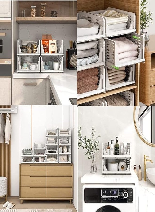 VERAT 8 Pieces Storage and Organisers/Wardrobe Organizer Storage/Plastic Wardrobe/Cloth Adjustable For Foldable/Clothes Organizer Foldable Shirt/Almirah/Cupboard/Cupboard Stackbale Clothes(White) - Image 5